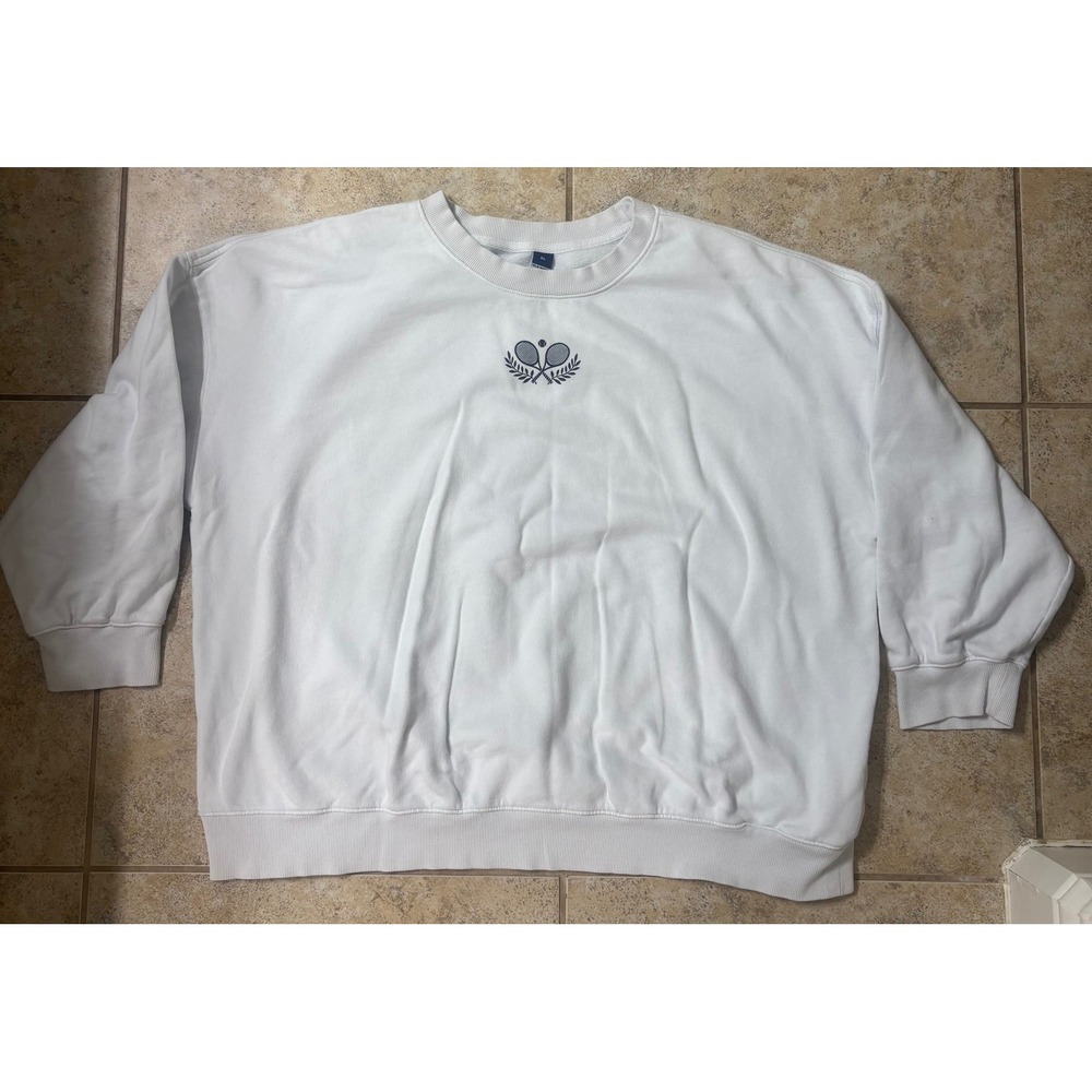Old Navy Leisure League Tennis Graphic Sweatshirt White XL Women Oversized Crew